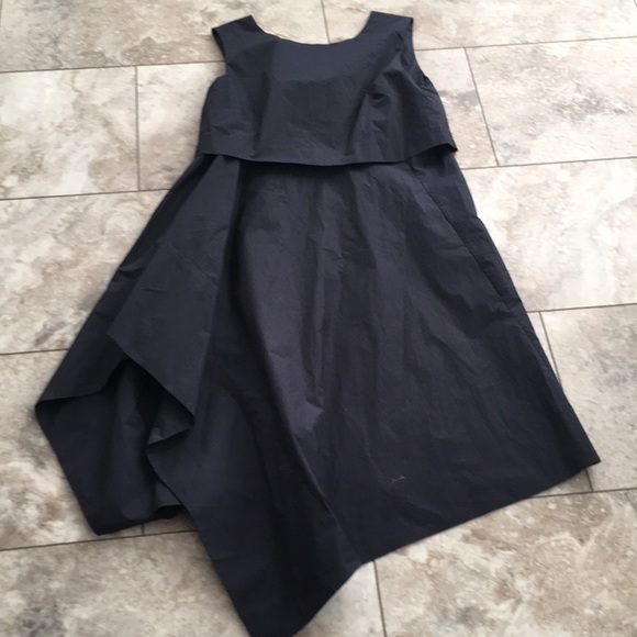 WHIT NWOT NAVY COTTON ASYMMETRIC HEM DRESS WITH TOP OVERLAY EDGY SIZE 10